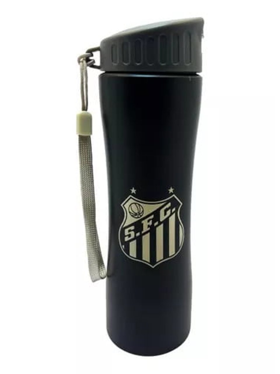 Squeeze Santos Aluminio Preto Com Alca 600ml