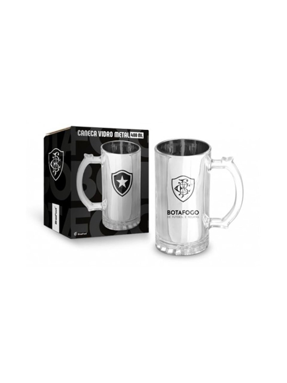 Caneca Botafogo Vidro Metalic Brasfoot 480ML