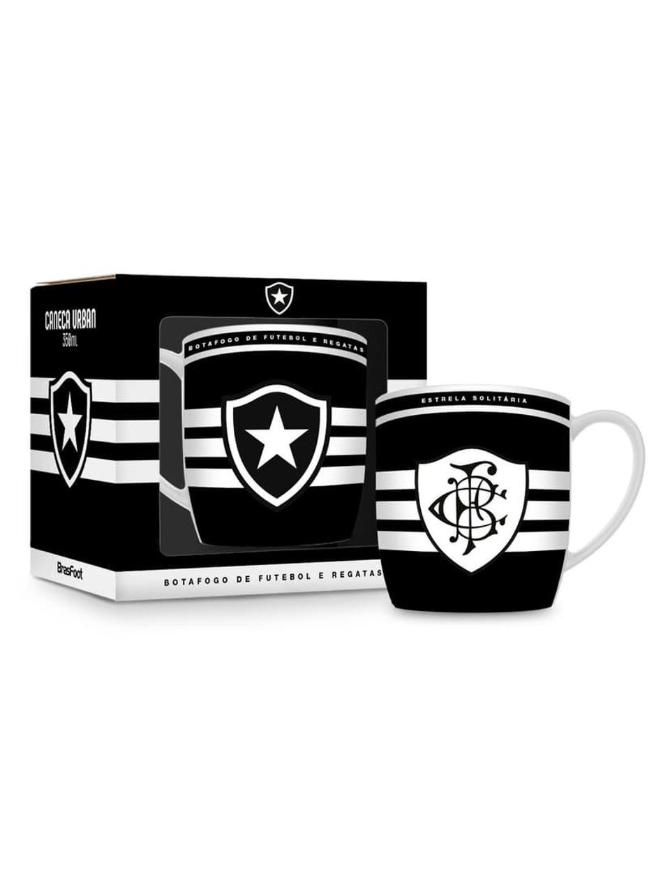 Caneca De Porcelana Botafogo Escudos Estrela Solitaria Brasfoot 300Ml